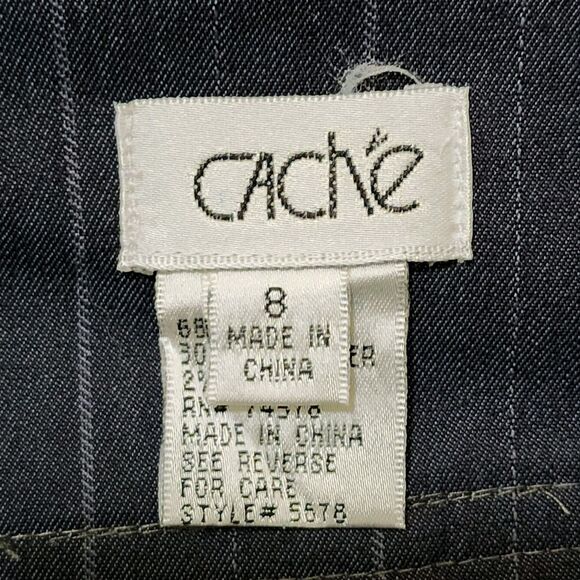 Cache Womens Straight Skirt Grey Striped Cotton-Blend Unlined Big Buttons Size 8 - Picture 6 of 8